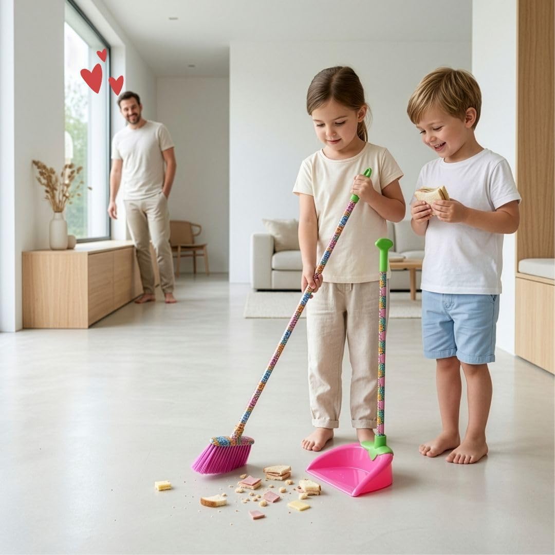 VIGAR – Reinigungsset für Kinder – Besen und Kehrschaufel – 22 x 16 x 96 cm – Modell Lolaflor – Set