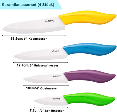 Keramikmesser Set 4 - Sehr scharf Gemüsemesser Gute Handhabung küchenmesser klein, Enthält ein 7.6cm