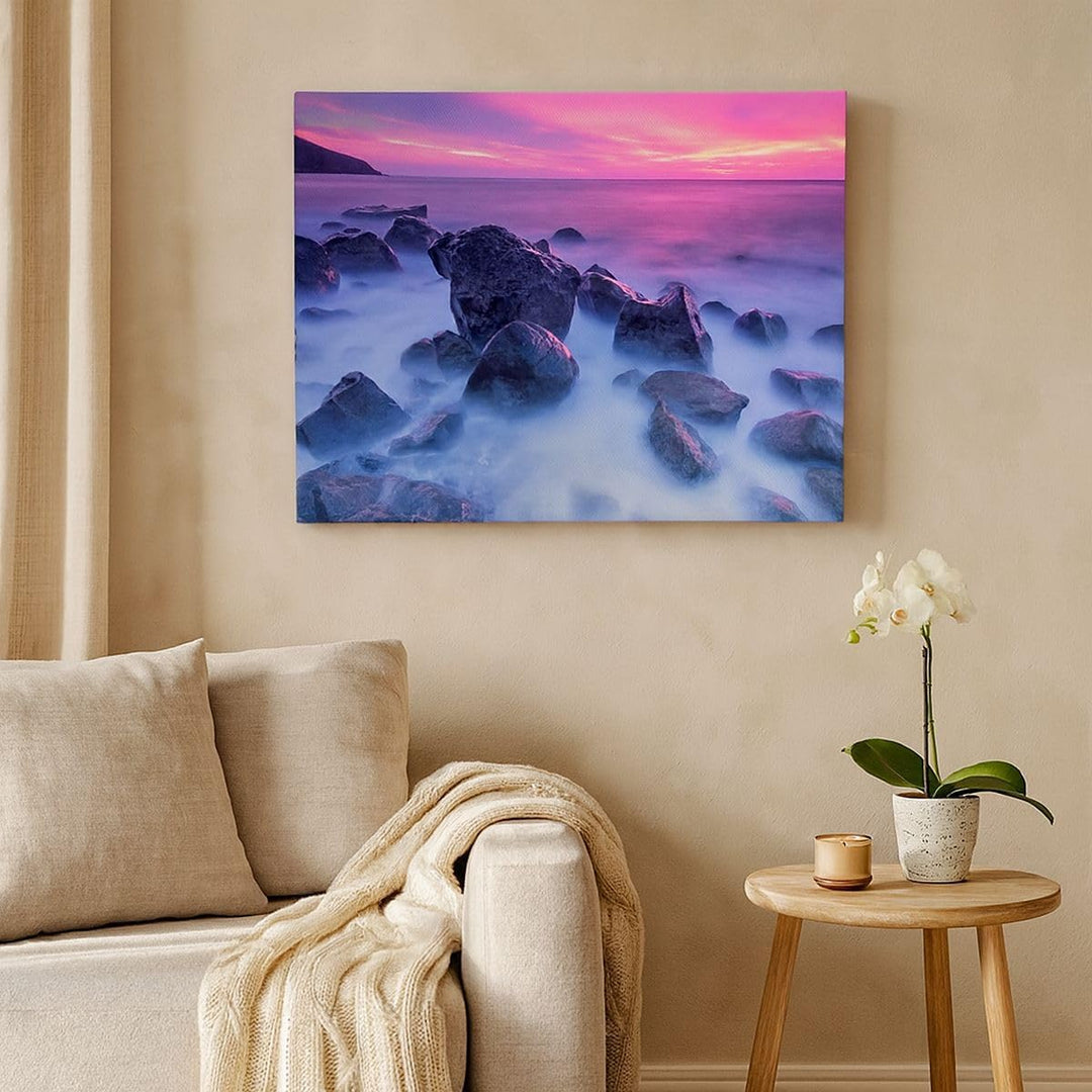 Bilder auf Leinwand 100x70cm Leinwandbild Strand ufer wolken dämmerung Gross Wanddeko Bild Schlafzim