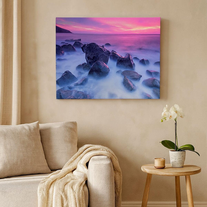 Bilder auf Leinwand 100x70cm Leinwandbild Strand ufer wolken dämmerung Gross Wanddeko Bild Schlafzim
