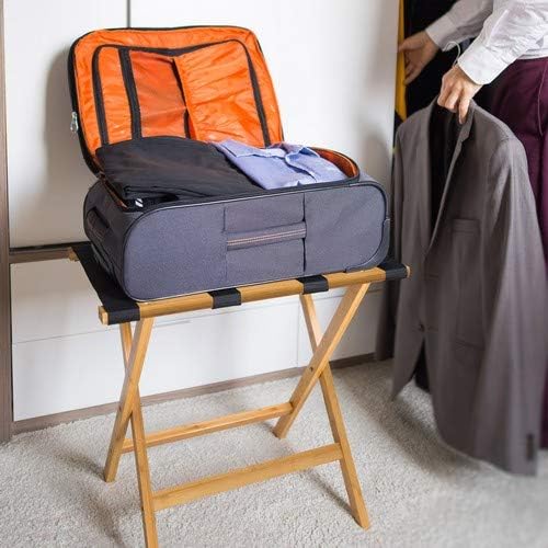 Relaxdays Kofferständer Holz HxBxT 50 x 60 x 37,5 cm Kofferbock aus Bambus mit 4 stabilen Gurten als