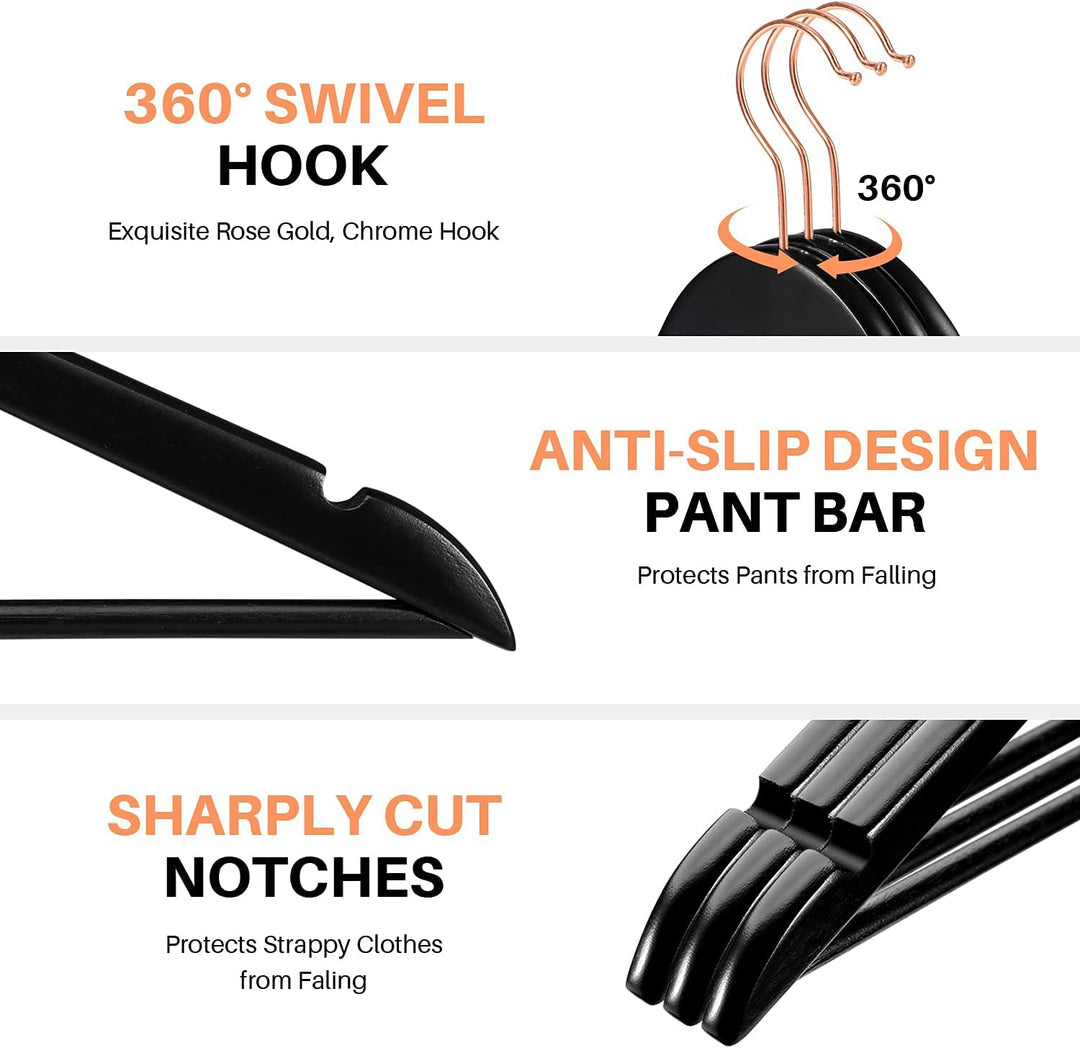 HOUSE DAY Kleiderbügel Holz, 20er Holzkleiderbügel, Kleiderbügel schwarz für Anzüge, 360° drehbarer