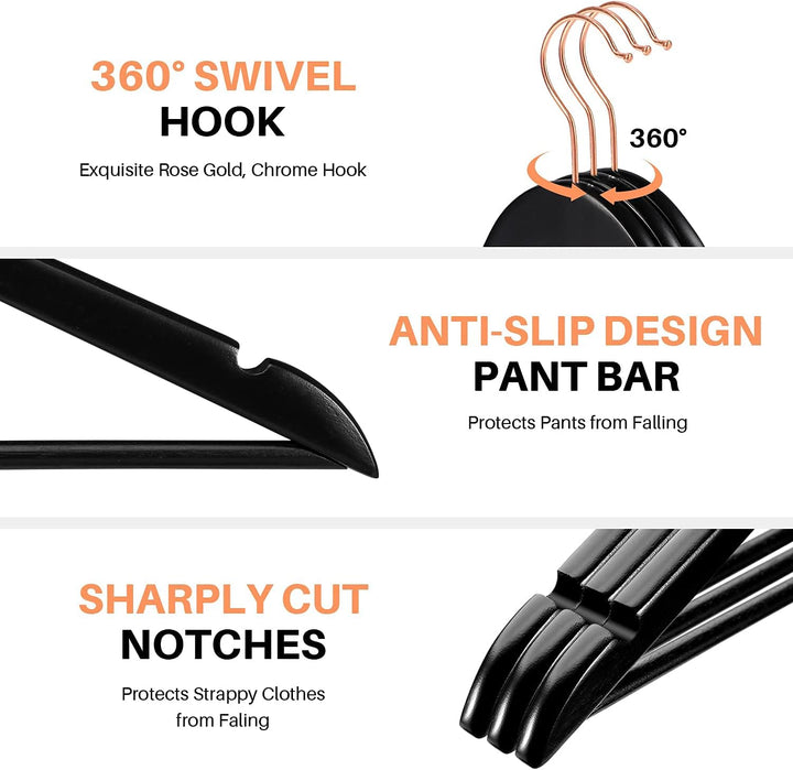 HOUSE DAY Kleiderbügel Holz, 20er Holzkleiderbügel, Kleiderbügel schwarz für Anzüge, 360° drehbarer