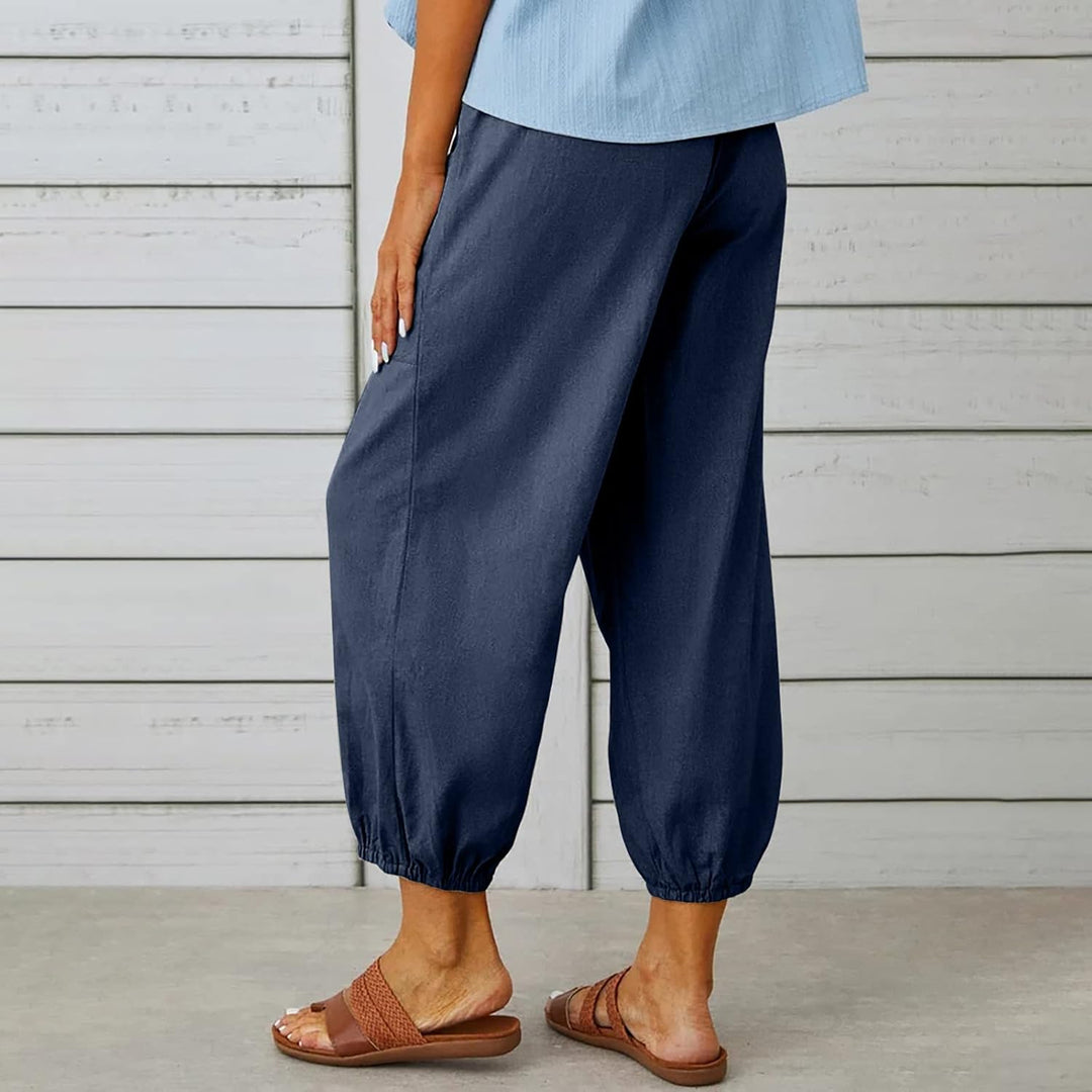 Lässige Haremshose für Damen, lockere Passform, Flachs, knöchelhoch, Sommer, Baggy Slacks mit Tasche