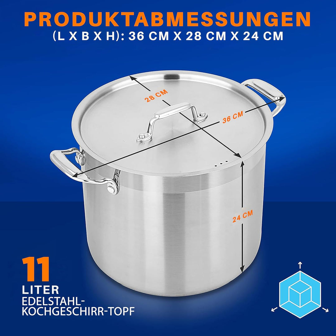 NutriChef Kochtopf Gross, 11L- Ø 28cm, Suppentopf Edelstahl Induktion für Alle Herdarten Geeignet, S
