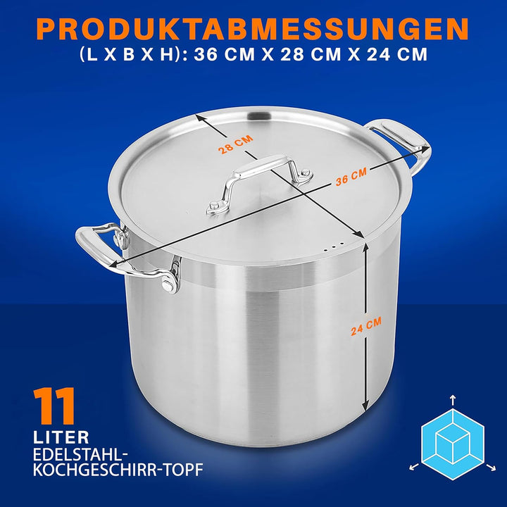 NutriChef Kochtopf Gross, 11L- Ø 28cm, Suppentopf Edelstahl Induktion für Alle Herdarten Geeignet, S