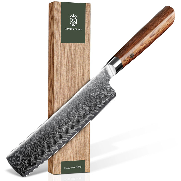 Dragon Creek Nakiri Messer 18,5cm Damaststahl | Gemüsemesser mit ergonomischem Griff, geeignet für G