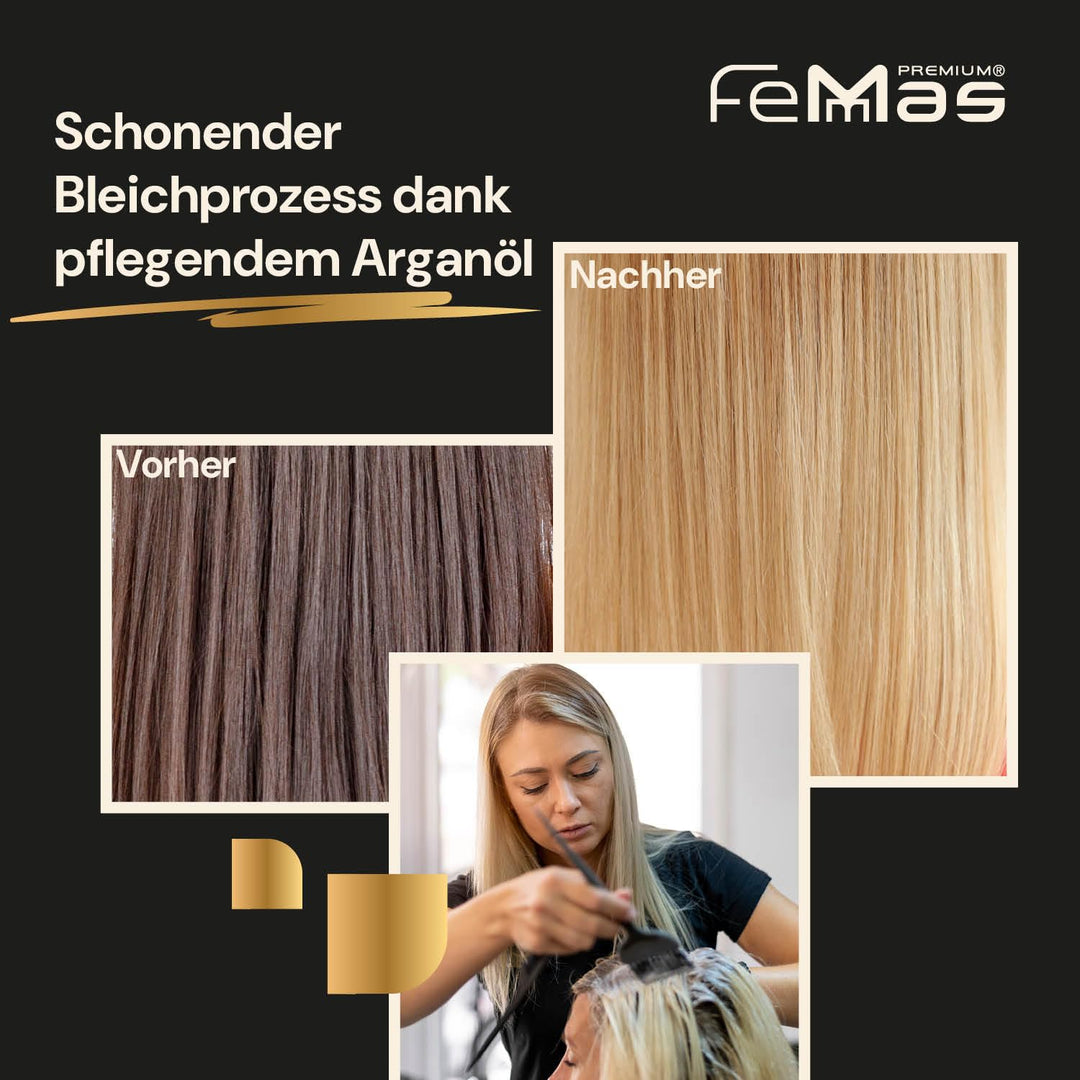 FemMas Blondier-Set: Blondierpulver mit Arganöl 500g & Entwickler 3 Prozent 1L I Perfektes Starterse