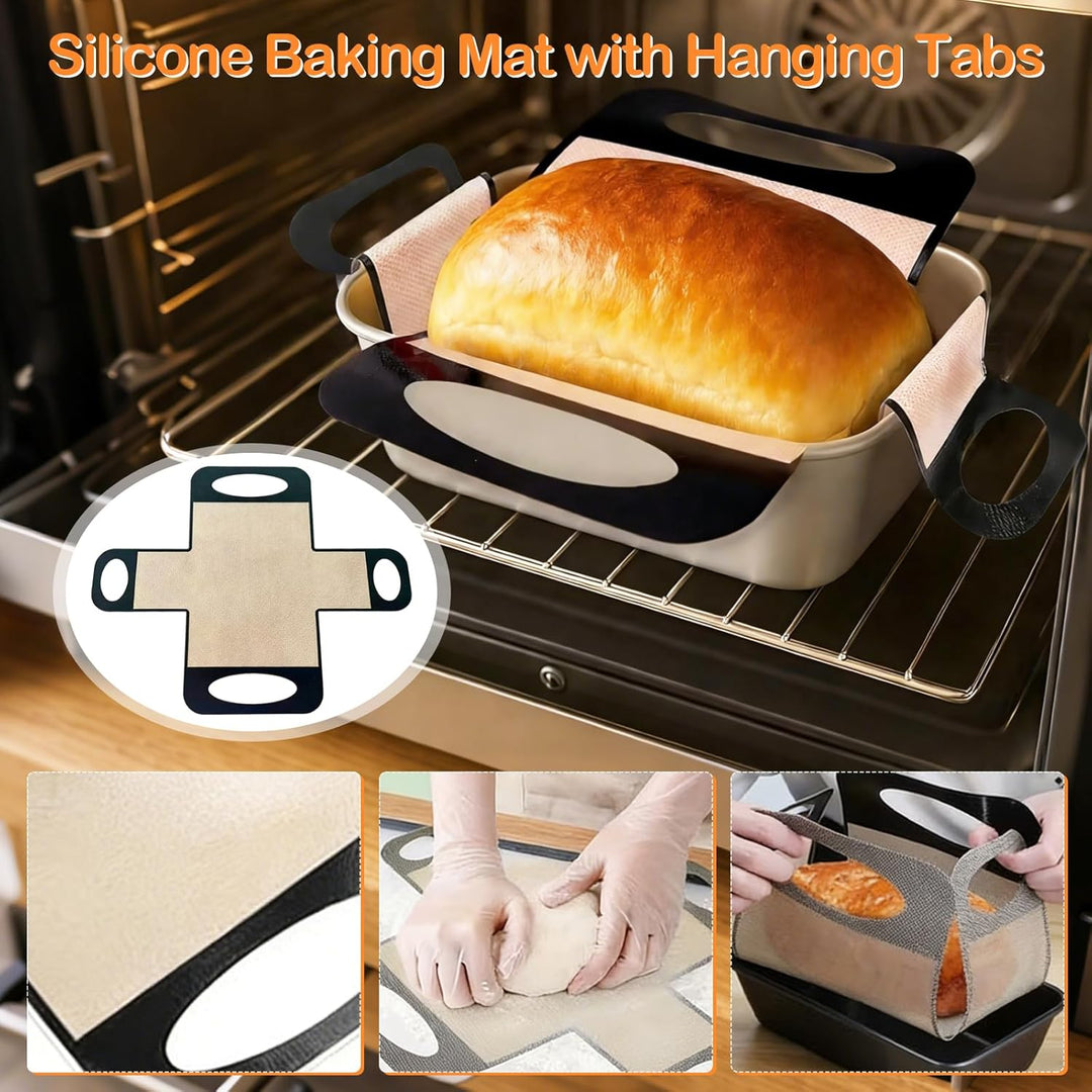 Gusseisen Topf Brot Backen Set, Gusseisen Brotbackform 30cm mit Deckel Antihaft-Silikonmatten Brotba