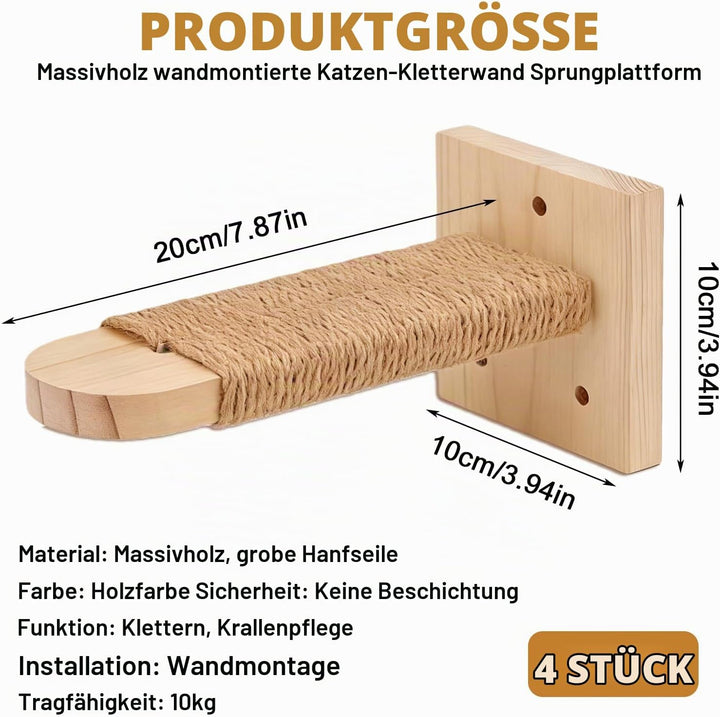 4 Stück Katzentreppe Wand, Kletterstufe 20CM, DIY Kletterwand Katzen, Katzenleiter Katzenbretter, Ka