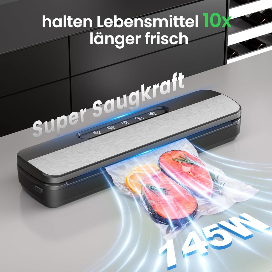 Vakuumiergerät 7 in 1, 145W Vakuumierer für kontinuierliches Arbeiten mit hoher Geschwindigkeit, Fol