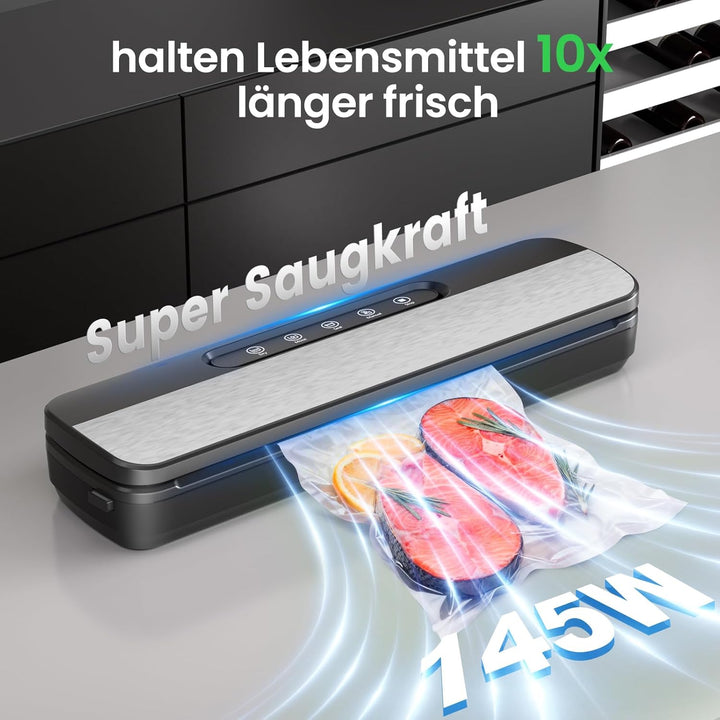 Vakuumiergerät 7 in 1, 145W Vakuumierer für kontinuierliches Arbeiten mit hoher Geschwindigkeit, Fol