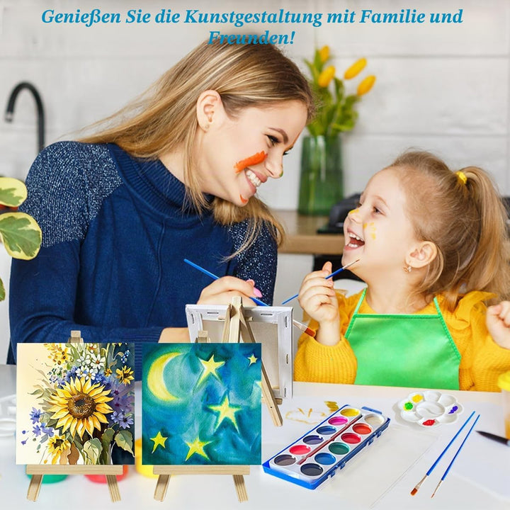 32Pcs Mini leinwand und Staffelei Set, XingyLi 8 kleine Leinwand Kunsttafeln mit 8 Künstler Dreieck