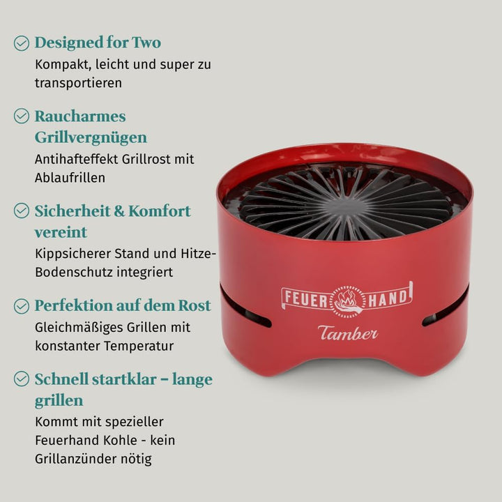 Petromax Tischgrill Tamber in Rot | Grillrost aus Emaille | Anti-Haft | raucharme Verbrennung | Abla