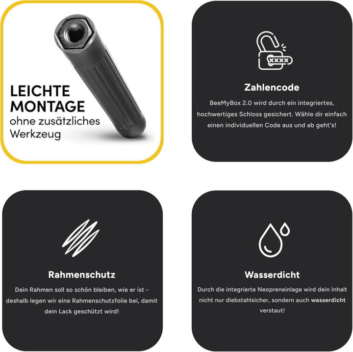 BeeMyBox® 2.0 Scooterbox abschliessbar | Integriertes Zahlenschloss | E-Roller Tasche Abschliessbar