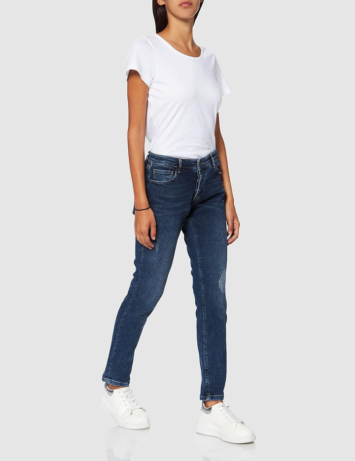 Cross Jeans Damen Gwen Boyfriend Jeans, Blau (Dark Mid Blue 058), W25 (Herstellergrösse: 25/30)