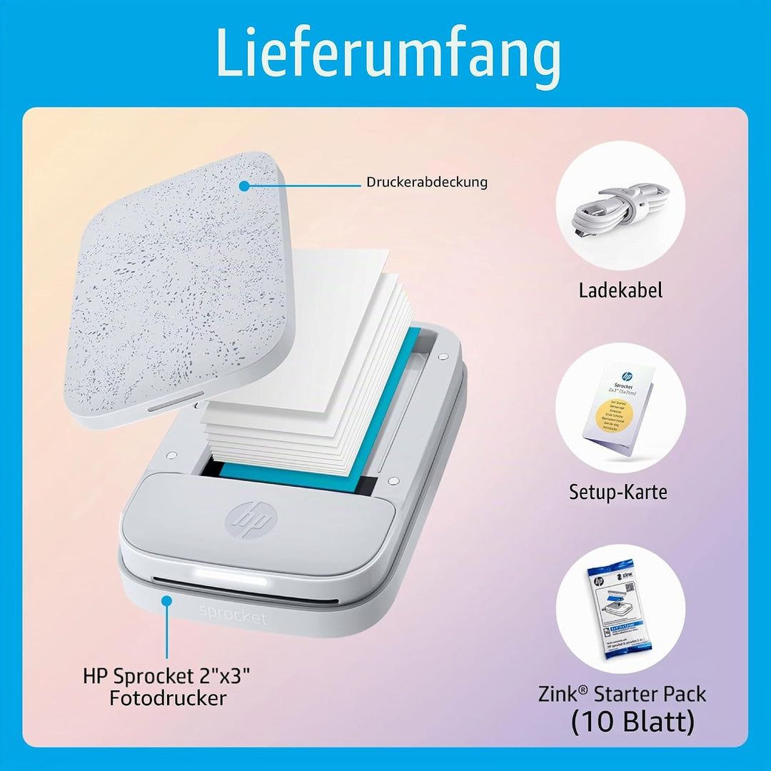 HP Sprocket 2x3 Sofortbild-Smartphone-Drucker 75-Blatt-Bundle – Bluetooth Tragbarer Farb-Wireless-Mo