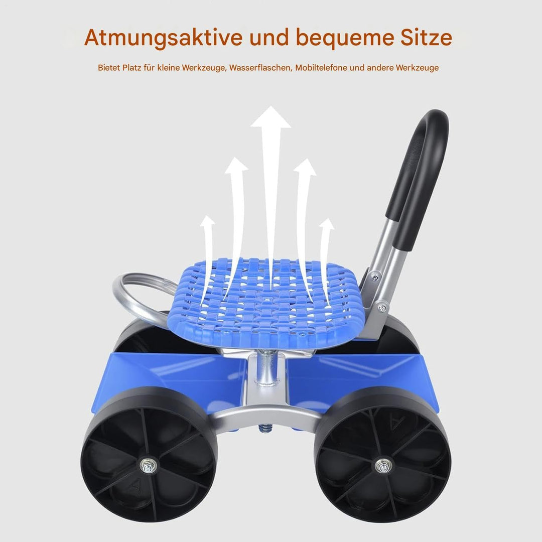 Knowlife Gartenhocker mit Rädern - Rollender Hocker Mit Höhenverstellbarem Drehsitz | Verstellbarer