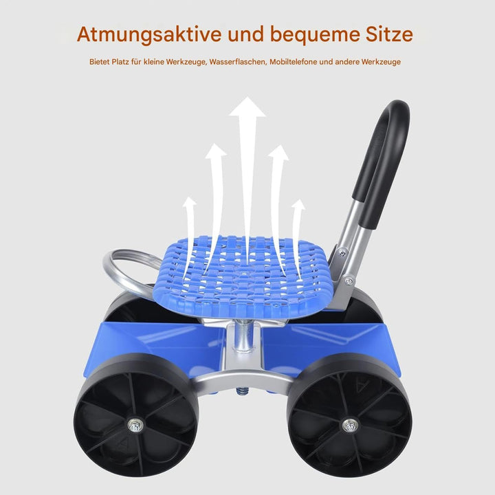 Knowlife Gartenhocker mit Rädern - Rollender Hocker Mit Höhenverstellbarem Drehsitz | Verstellbarer