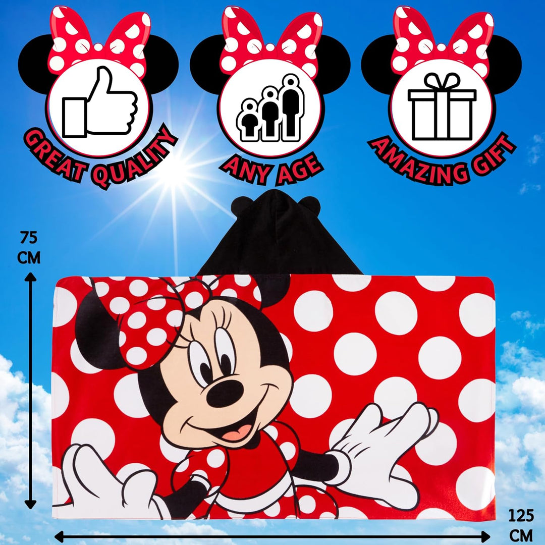 Disney Minnie Mouse Kapuzenhandtuch 100% Baumwolle Mädchen Poncho Kinder Strand Badetuch Schwimmen W