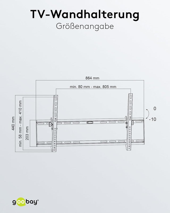goobay TV-Wandhalterung 43–100 Zoll, neigbar bis 10°, ultraflach 45 mm, VESA 800x400, bis 75 kg – Ba