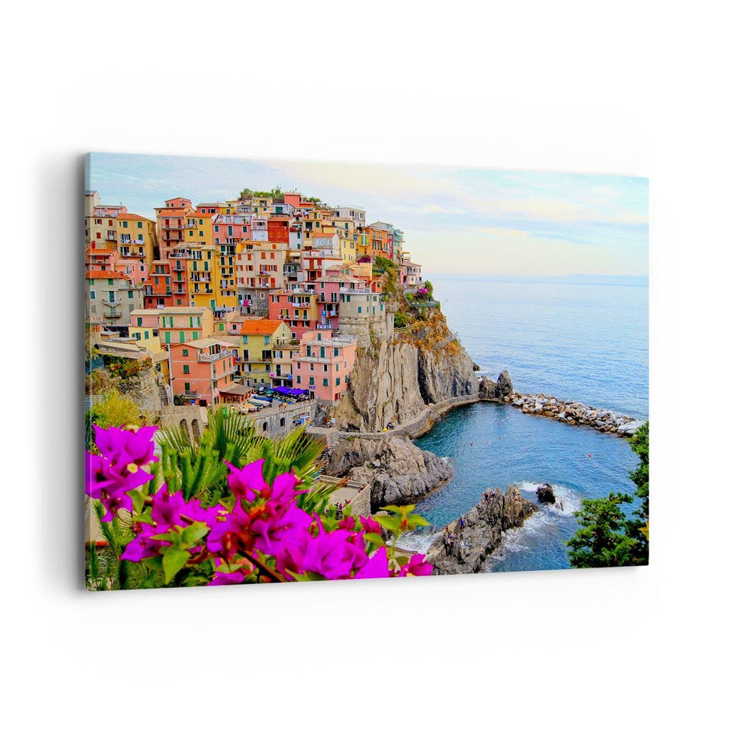 Bilder auf Leinwand 100x70cm Leinwandbild Italien küste felsen landschaft Gross Wanddeko Bild Schlaf