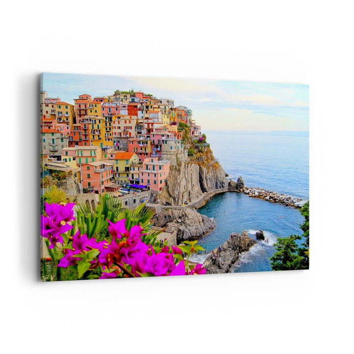 Bilder auf Leinwand 100x70cm Leinwandbild Italien küste felsen landschaft Gross Wanddeko Bild Schlaf
