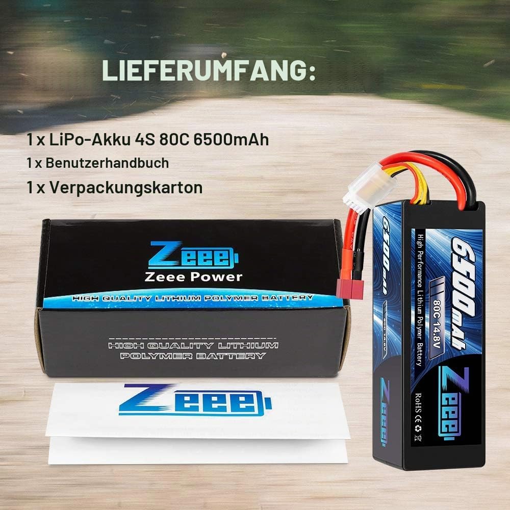 Zeee 4S Lipo Akku 14,8V 80C 6500mAh Hardcase Batterie mit Deans T Stecker für RC Hobby RC Auto RC He