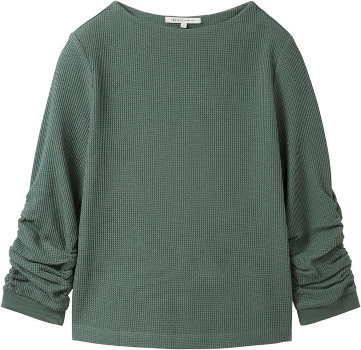 Tom Tailor Denim Damen 1034290 Sweatshirt mit Raffarm (1er Pack) M 19643 - Green Dust, M 19643 - Gre