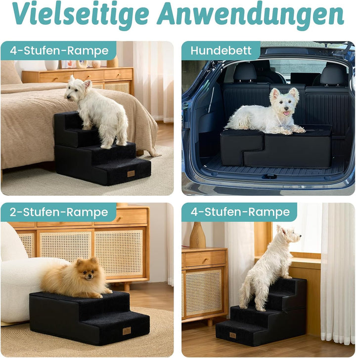 Hundetreppe 4 Stufen 45cm Hoch, 2-in-1 Hundetreppen für Kleine Hunde Alte Katzen, Faltbare Haustiert
