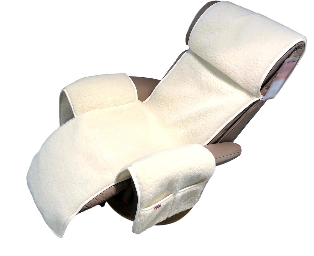 Alpenwolle Sesselschoner Relaxsessel Merino gelockt mit Taschen 100% Wolle Naturweiss