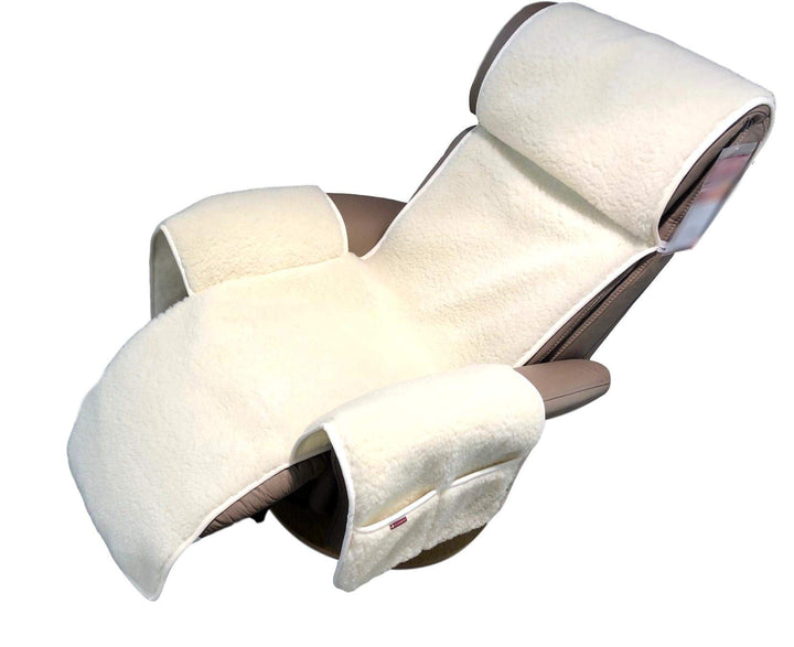 Alpenwolle Sesselschoner Relaxsessel Merino gelockt mit Taschen 100% Wolle Naturweiss