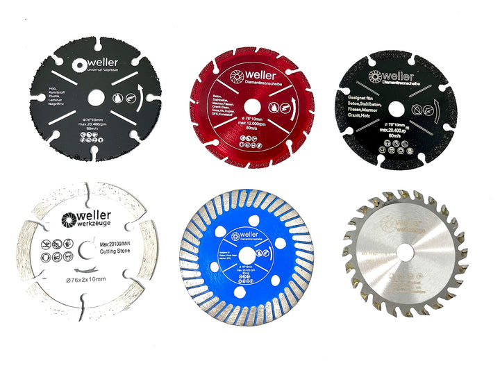 6x Sägeblatt Trennscheiben Set Ø76x10mm für mini Akku Winkelschleifer 10,8V 12V für alle Materialien