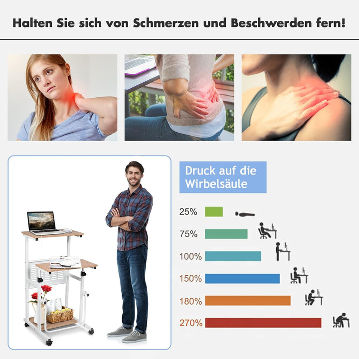 GOPLUS Laptoptisch auf Rollen, Stehpult mit höhenvertsellbarer Ablage, Platzsparender Stand-Up-Compu