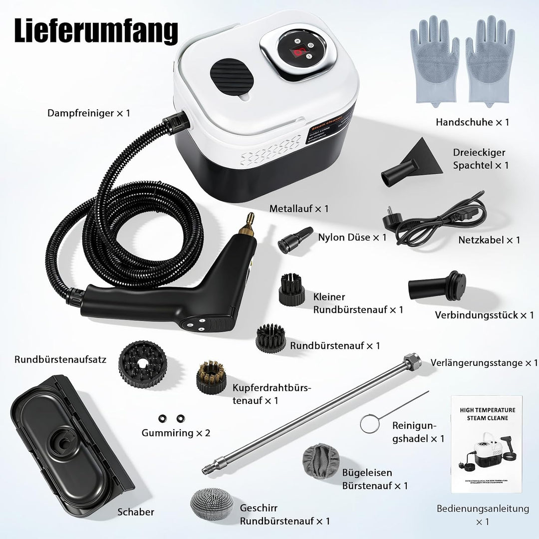 2500W Handdampfreiniger, 6 Geschwindigkeitsstufen, 1,7L Wassertank Steam Cleaner, Dampfreiniger Hand