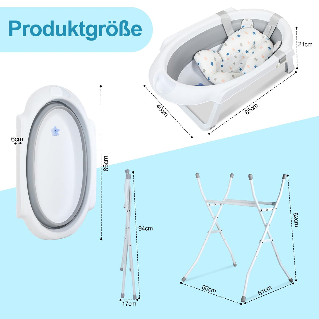 Baby Badewanne, Faltbar Babybadewanne mit Gestell 80cm, Baby Badewanne mit Temperatursensor und Bath