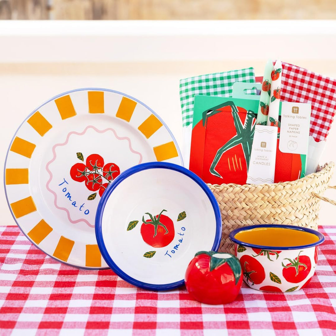Talking Tables Bon Appetit Handgefertigtes Emaille-Dinnerteller mit Tomaten-Design langlebig leicht