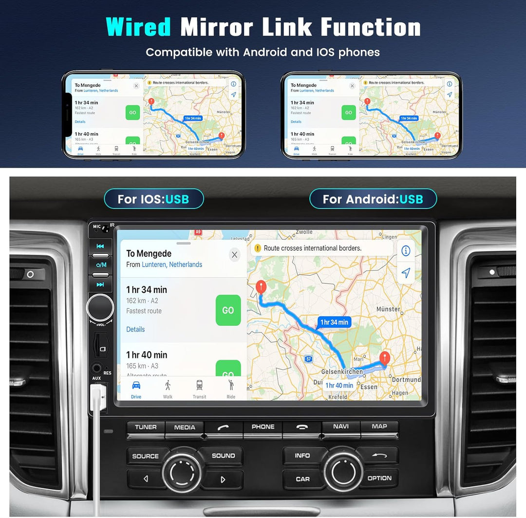 CAMECHO 2 Din CarPlay Autoradio mit Apple CarPlay Android Auto, 7 Zoll Touch Bildschirm Auto Radio m