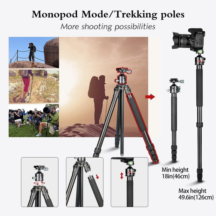 Koolehaoda Kamerastativ 158 cm / 1,36 kg, Kompaktes Leichtes Reisestativ, Einbeinstativ mit 36mm Low
