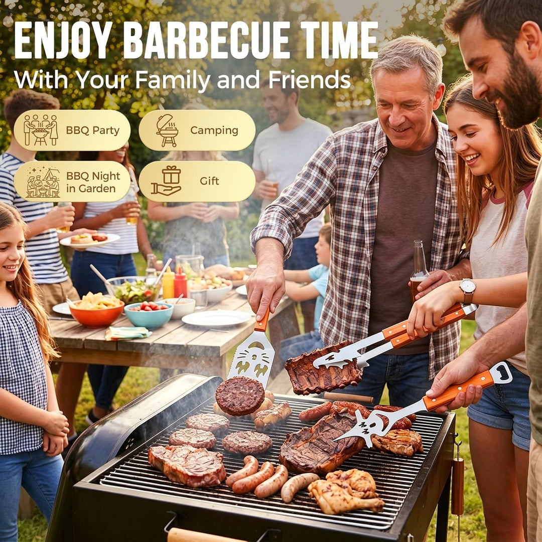 Yoassi BBQ Grillbesteck Set 3-teilig Edelstahl, Grillzubehör mit Grillzange, Grillwender, Fleischgab