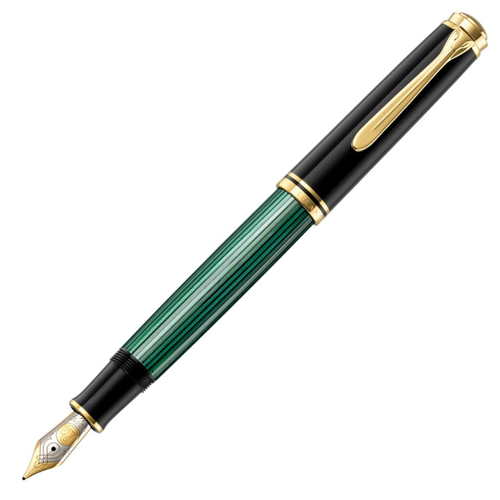 Pelikan Füllhalter Souverän 800, Schwarz-Grün, Feder F (fein), hochwertiger Kolbenfüller im Geschenk