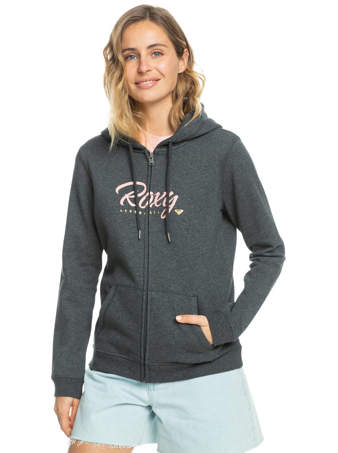 Roxy Damen Itia Zip Signature Hooded Sweatshirt M Dark Blue, M Dark Blue