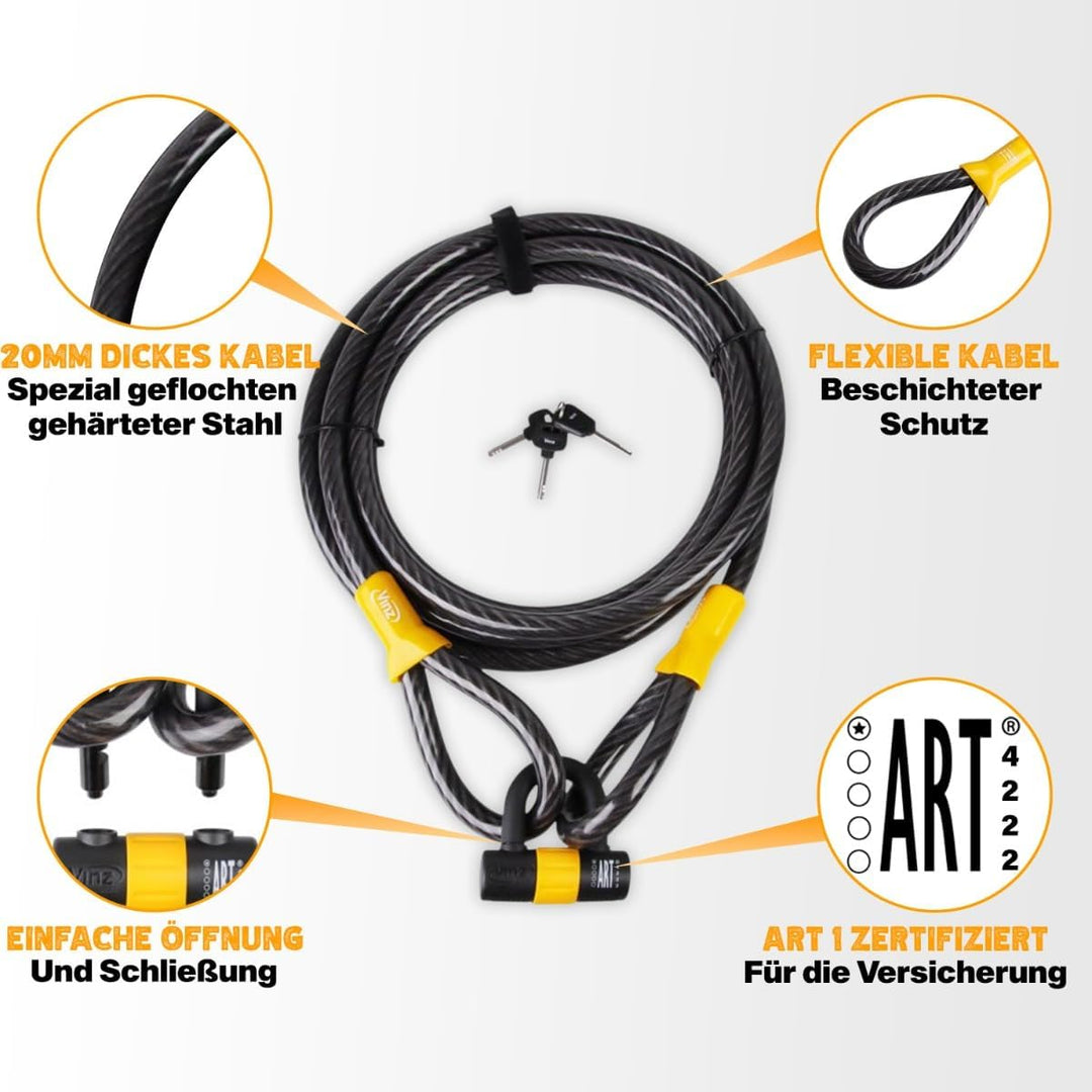 VINZ Kibo Schlaufenkabel ø20mm | ART 1 Zertifikat | Stahlseil mit Kunststoff ummantelt | Kabelschlos