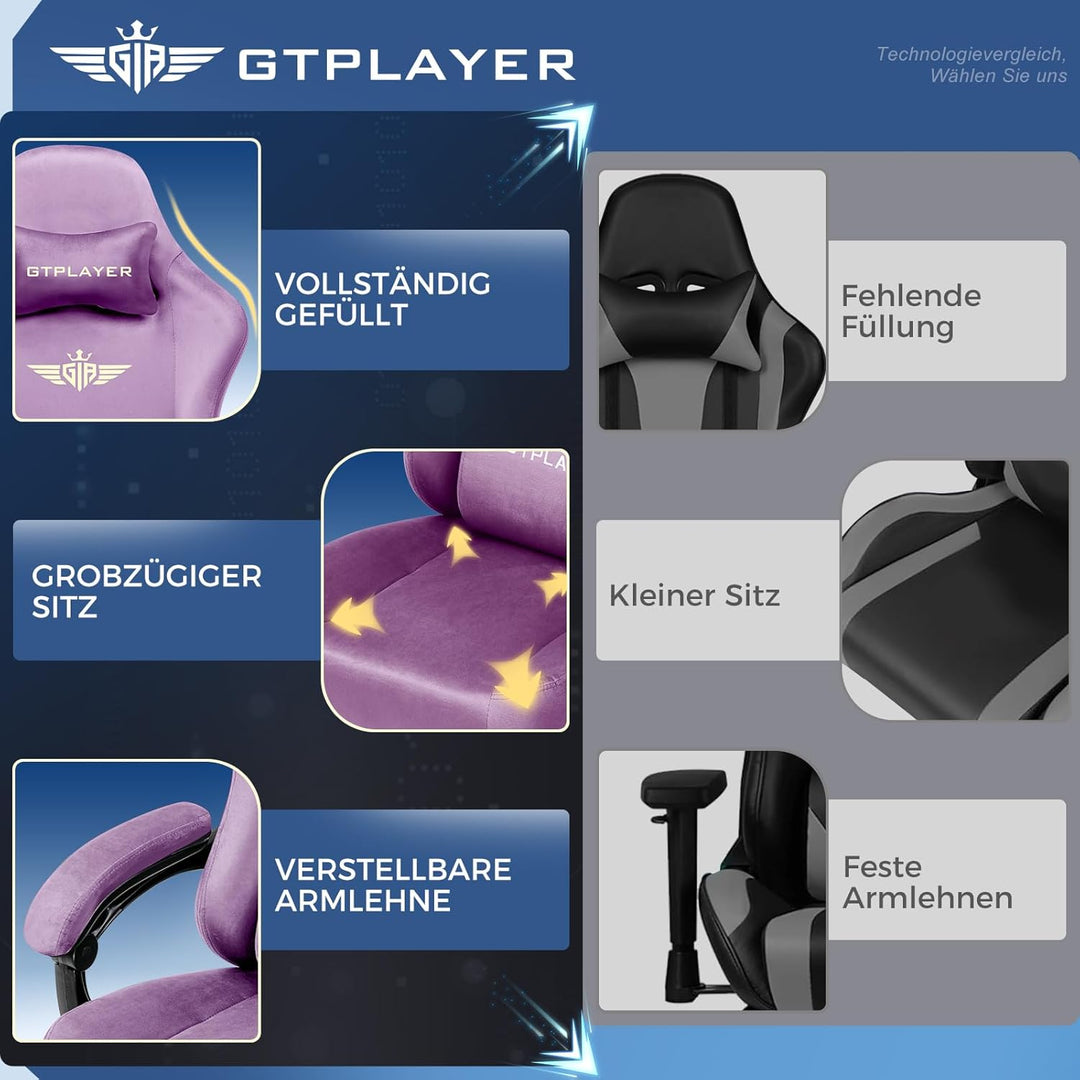 GTPLAYER Gaming Stuhl, Atmungsaktiver Bürostuhl, bürostuhl ergonomisch, Hochwertiger - Stoff,Ergonom