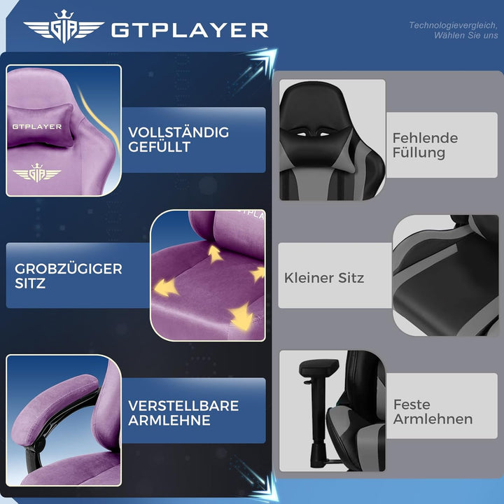 GTPLAYER Gaming Stuhl, Atmungsaktiver Bürostuhl, bürostuhl ergonomisch, Hochwertiger - Stoff,Ergonom