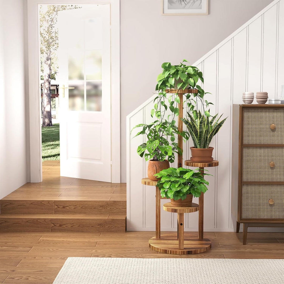 Bamworld Holz Bumenständer Multilevel Pflanzenregal – Raumsparendes Pflanzenträger mit 4 Ebenen für
