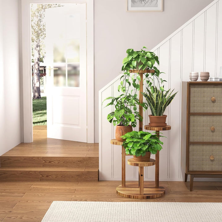 Bamworld Holz Bumenständer Multilevel Pflanzenregal – Raumsparendes Pflanzenträger mit 4 Ebenen für