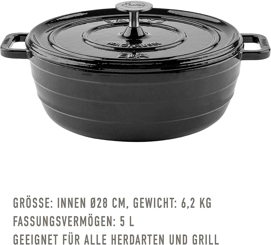 Sallys 'Ela' Deluxe Gusseisentopf/Gusseisenpfanne - Robustes und Hochwertiger Bräter für Perfektes G