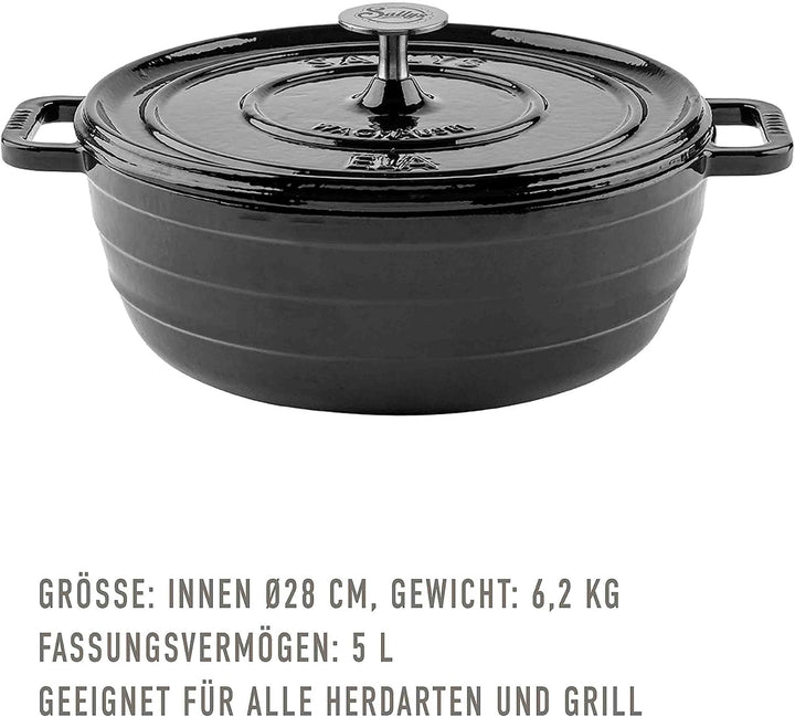 Sallys 'Ela' Deluxe Gusseisentopf/Gusseisenpfanne - Robustes und Hochwertiger Bräter für Perfektes G