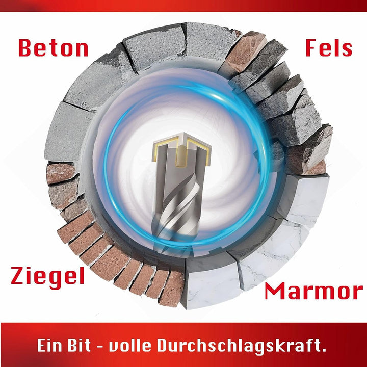 SDS Plus Bohrer Set: Betonbohrer Kreuzschneide | Grössen Ø 20, 24, 25, 28, 32, 40, 50, 55 mm | Länge